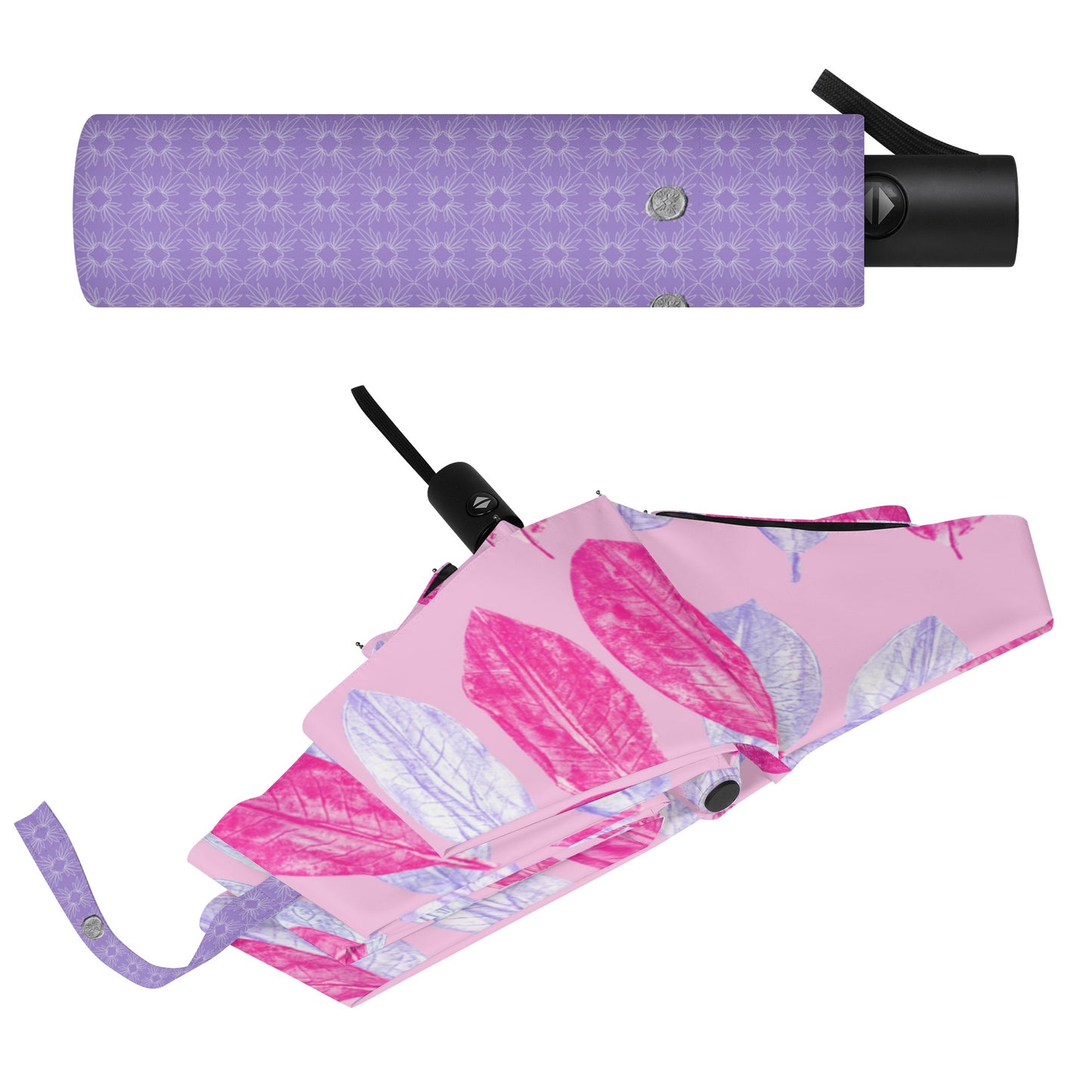 Neo Pink and Light Orchid Magnolia Leaf Design Travel Umbrella