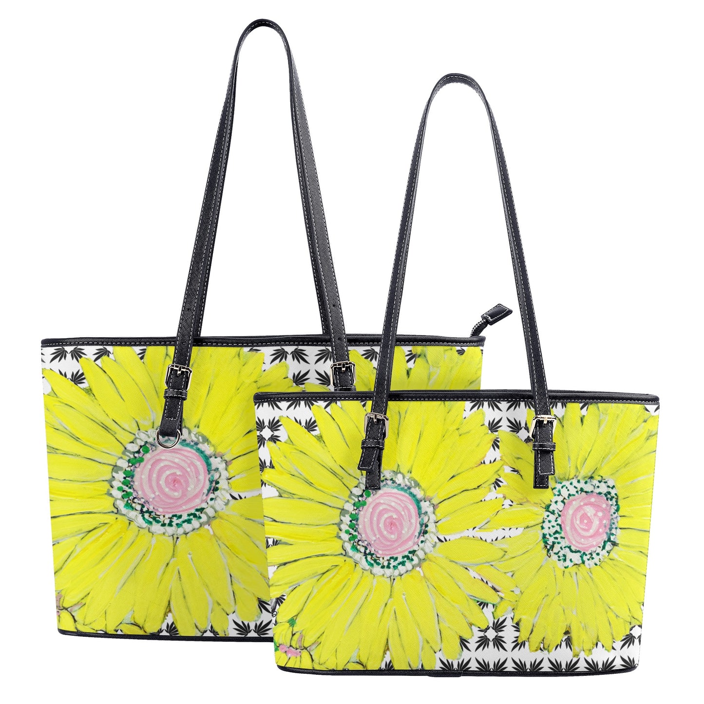 Yellow Daisy on Vegan Quatrefoil Tote