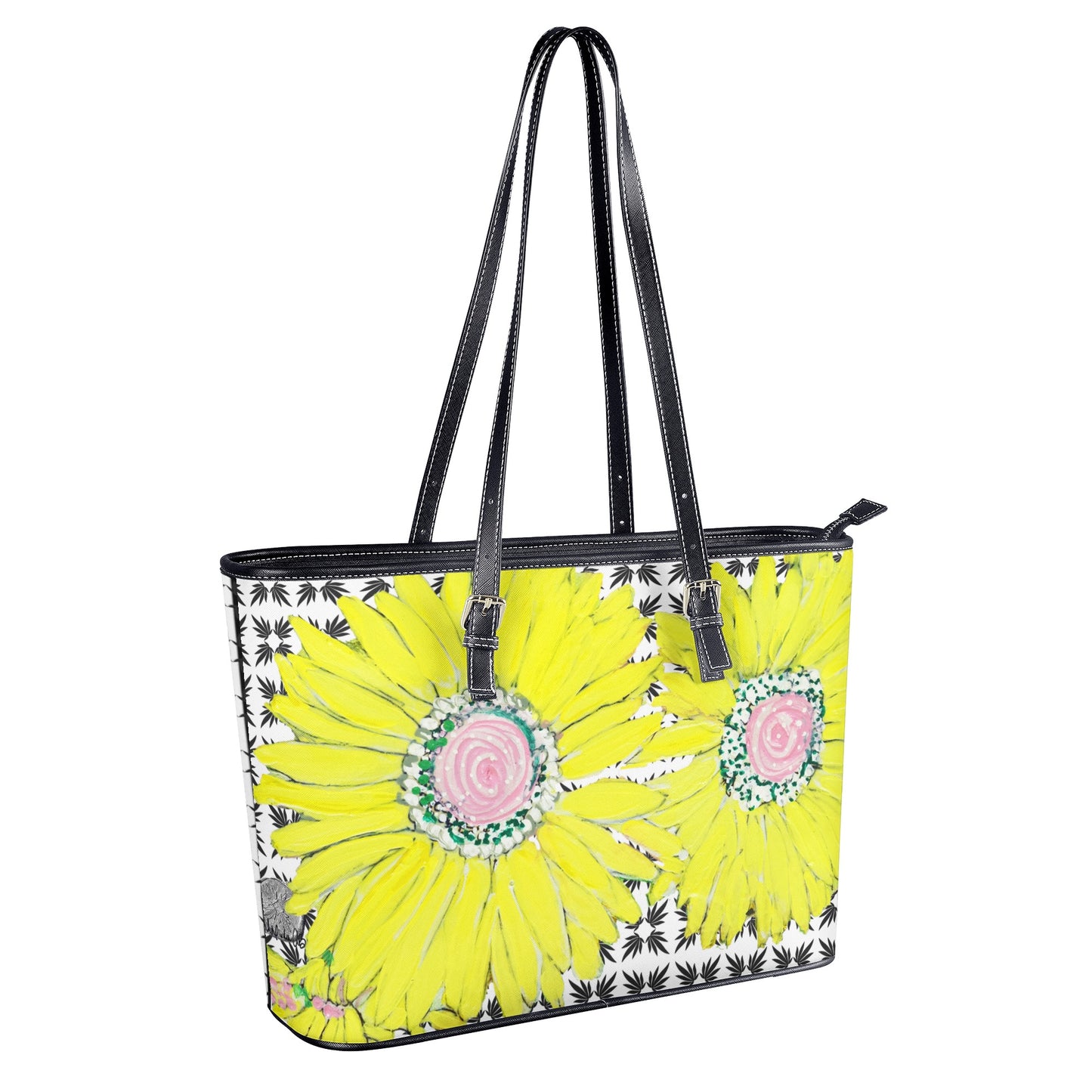 Yellow Daisy on Vegan Quatrefoil Tote