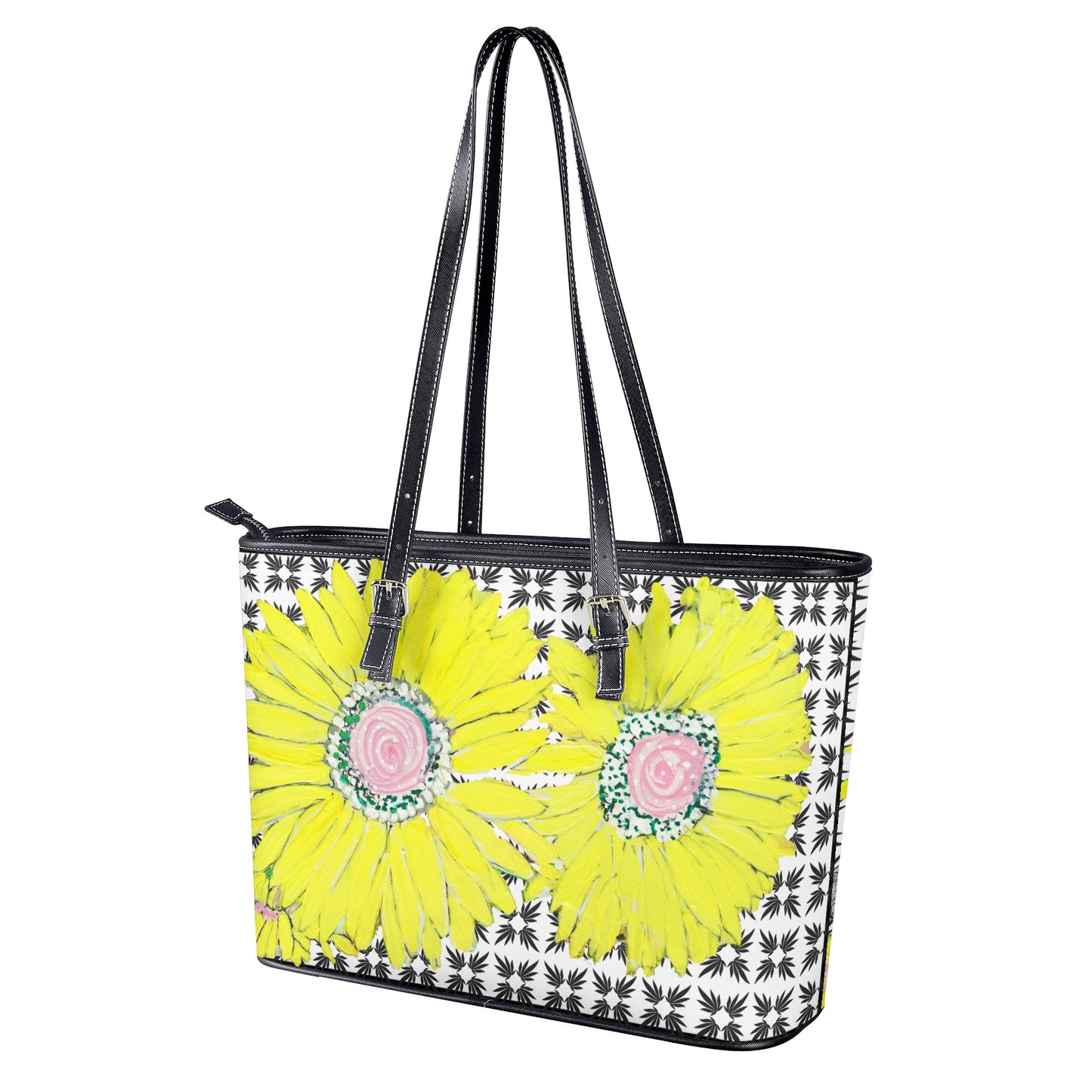 Yellow Daisy on Vegan Quatrefoil Tote