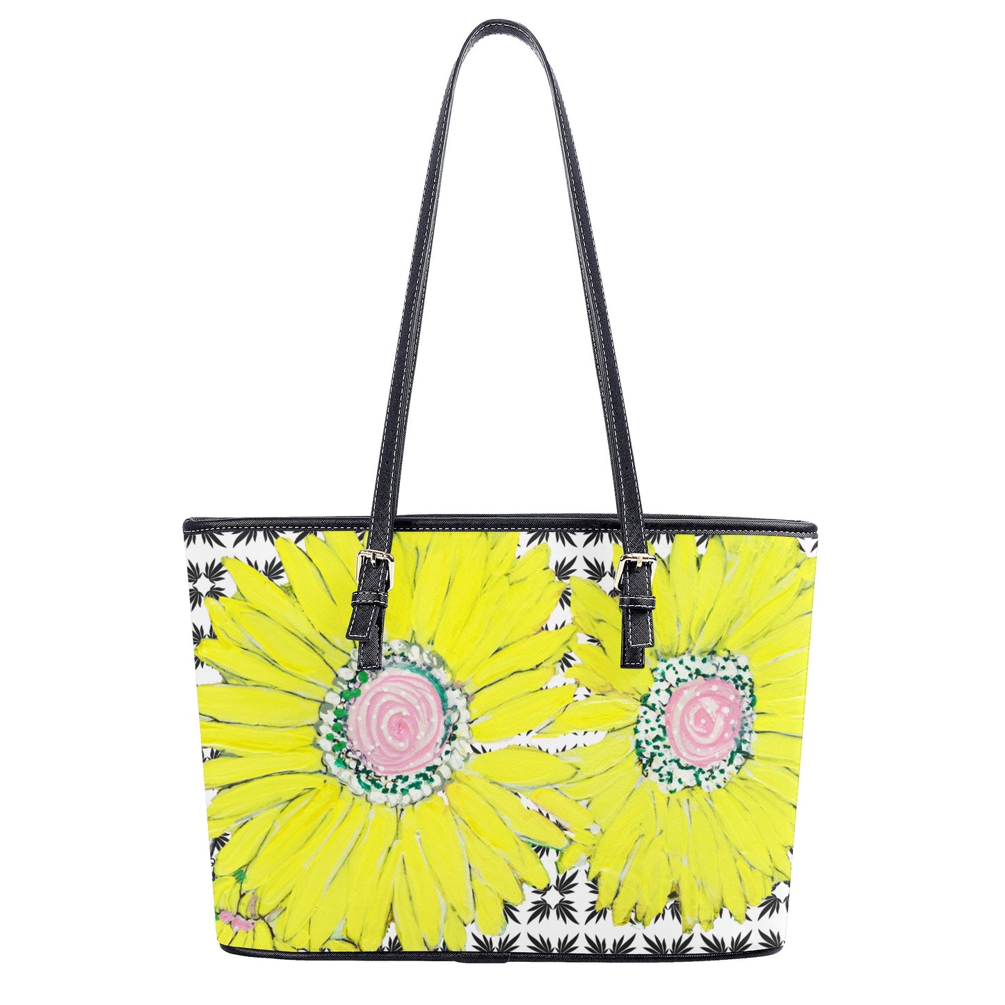 Yellow Daisy on Vegan Quatrefoil Tote