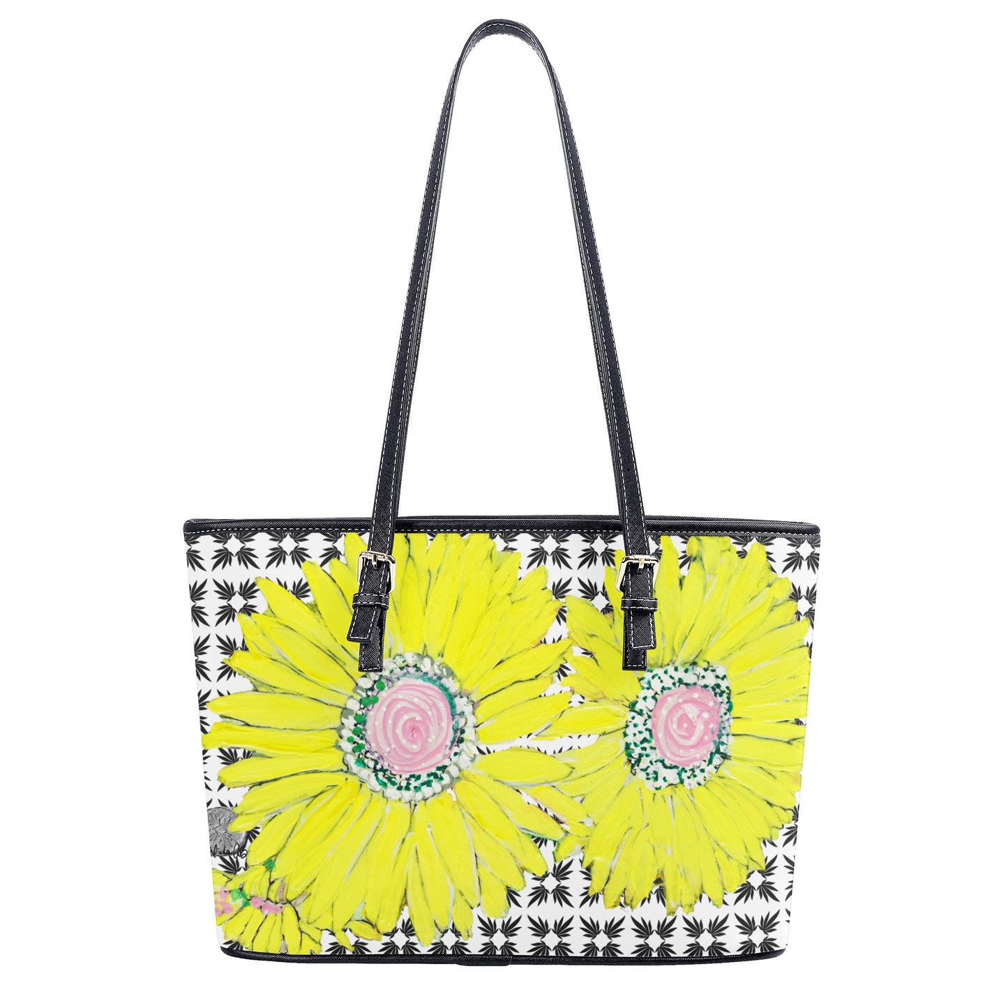 Yellow Daisy on Vegan Quatrefoil Tote