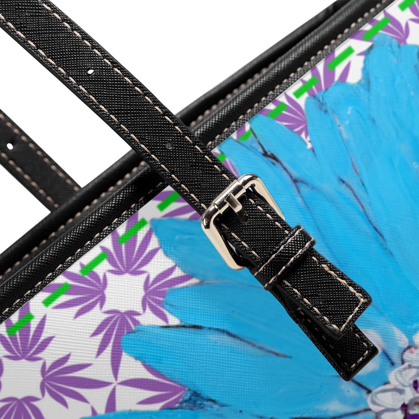 Blue Daisy on Dark Orchid Quatrefoil Vegan Shopper Tote