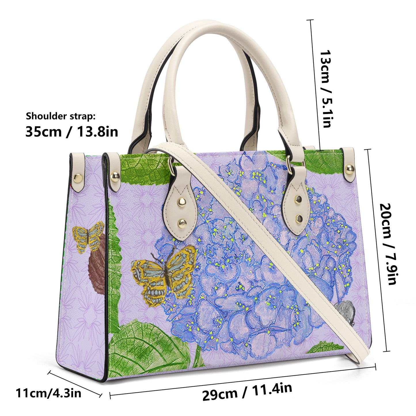 Blue Hydrangea on Light Orchid Quatrefoil Handbag