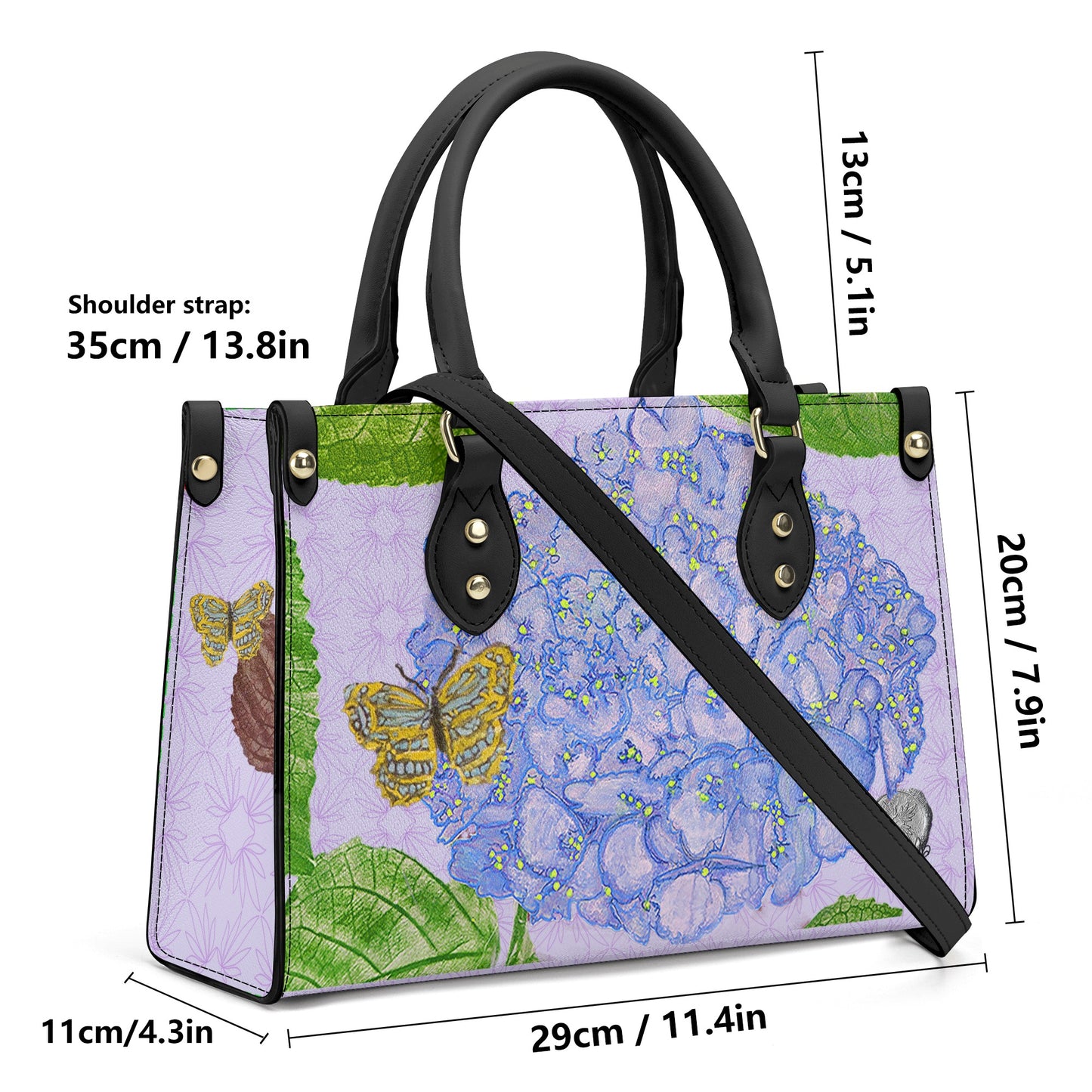 Blue Hydrangea on Light Orchid Quatrefoil Handbag