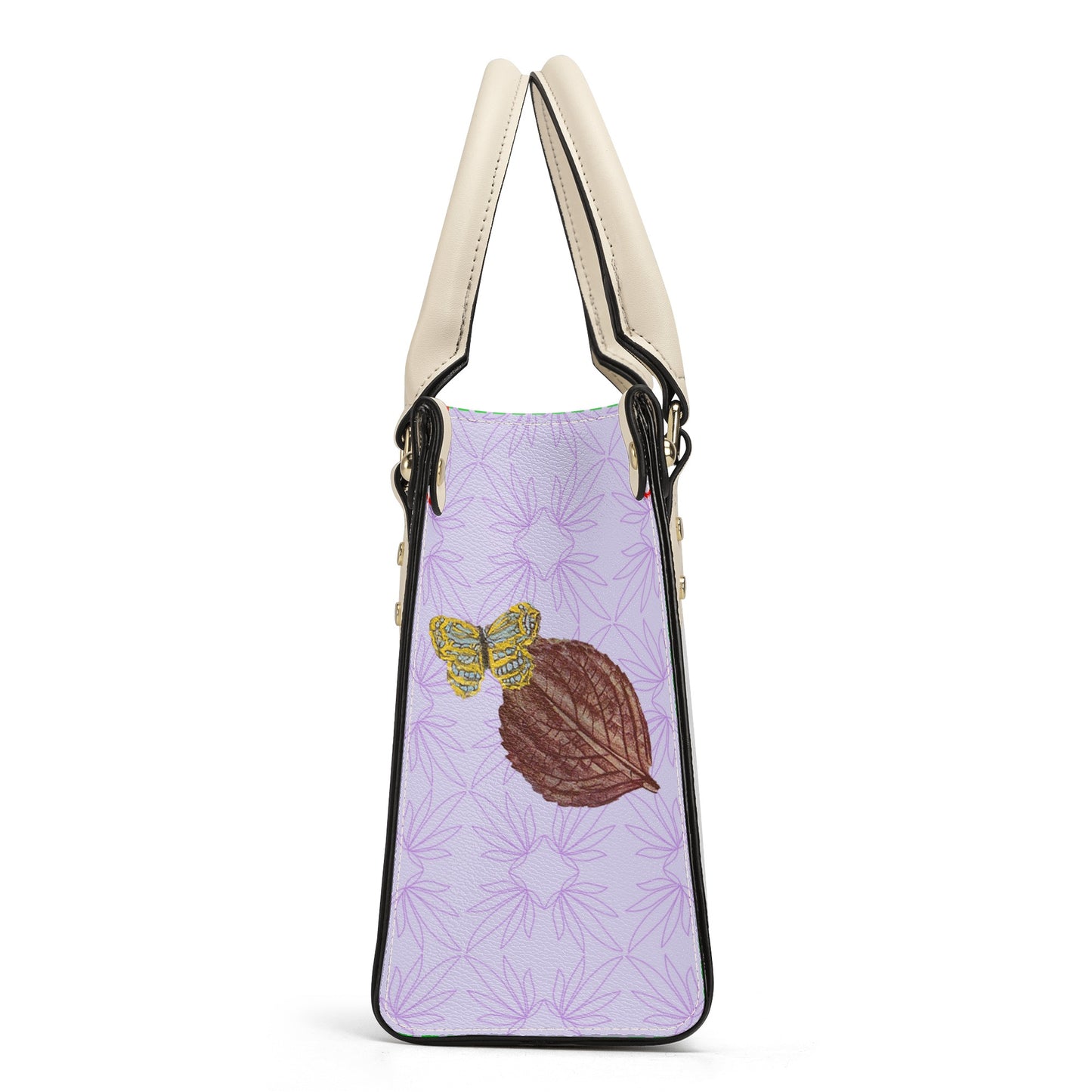 Blue Hydrangea on Light Orchid Quatrefoil Handbag