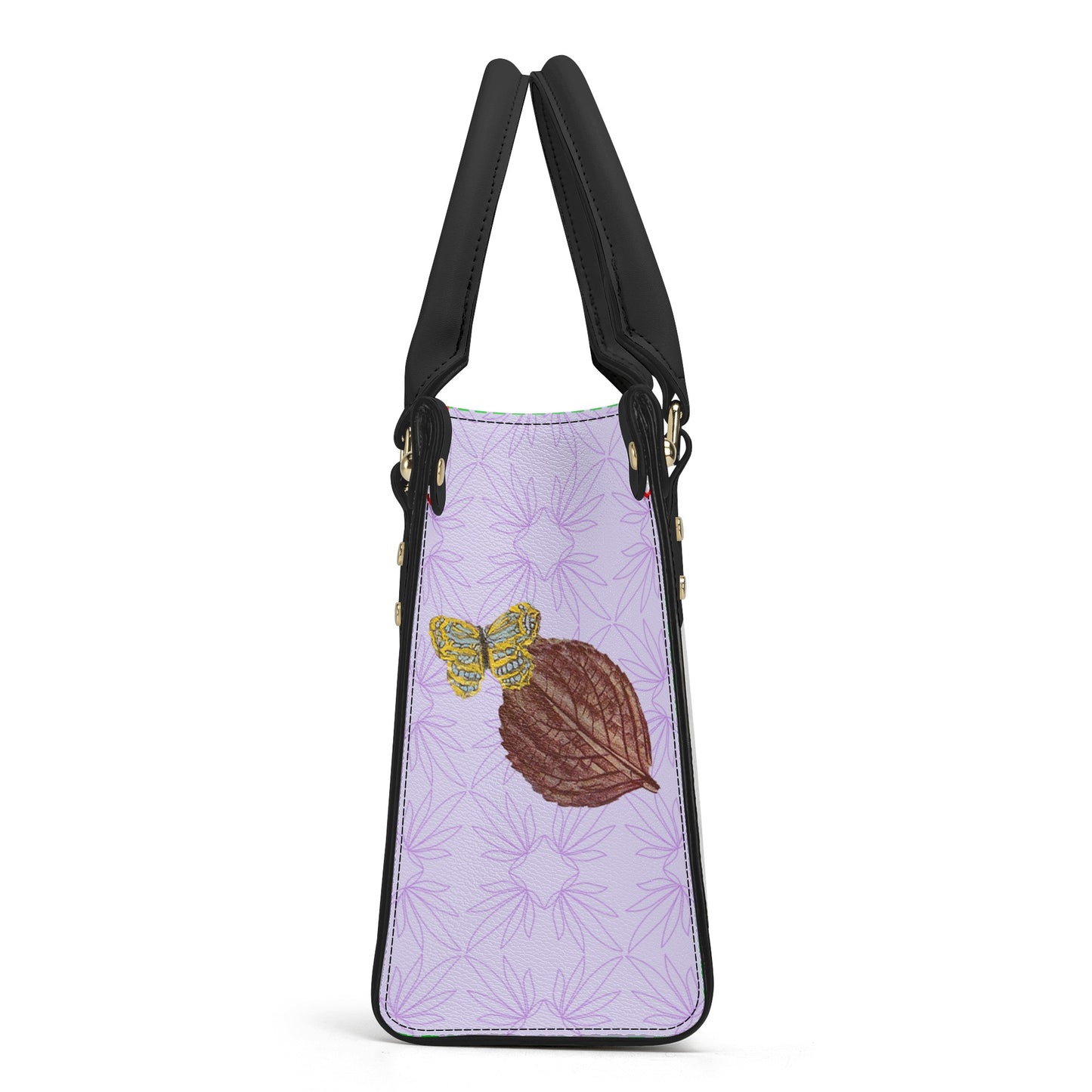 Blue Hydrangea on Light Orchid Quatrefoil Handbag