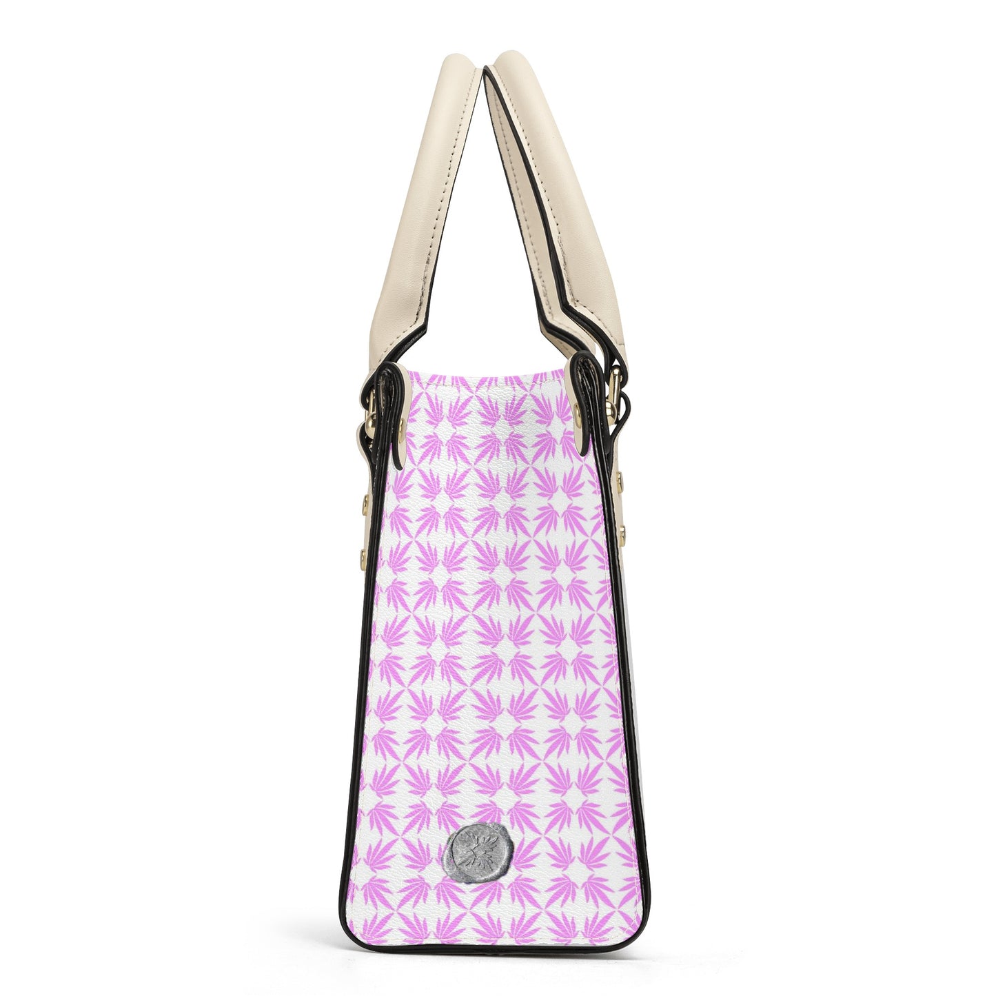 Quatrefoil Print On Vegan Leather Tote in Watteau Blue and Pouf Pink