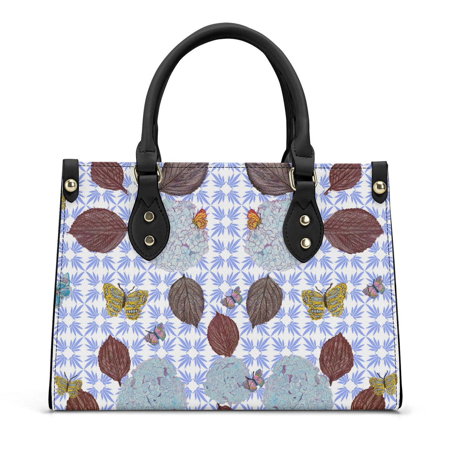 Leather Tote with Aubergine Hydrangea Leaves, Flora and Fauna