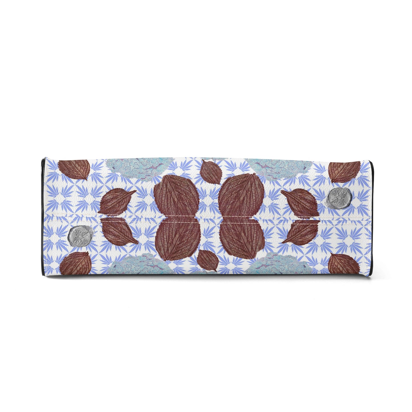 Leather Tote with Aubergine Hydrangea Leaves, Flora and Fauna