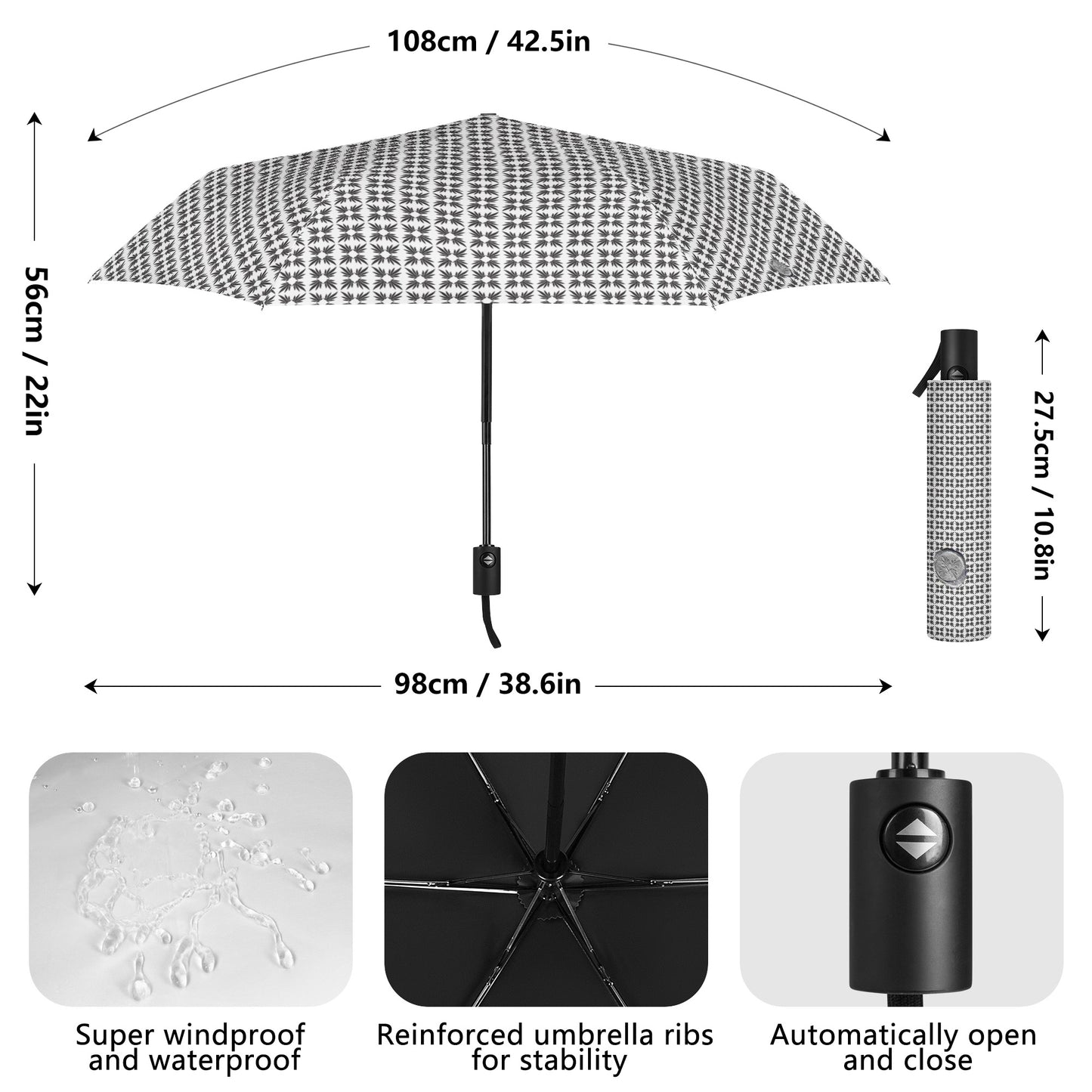 Miss Marti Quatrefoil Blanc et Noir Travel Umbrella