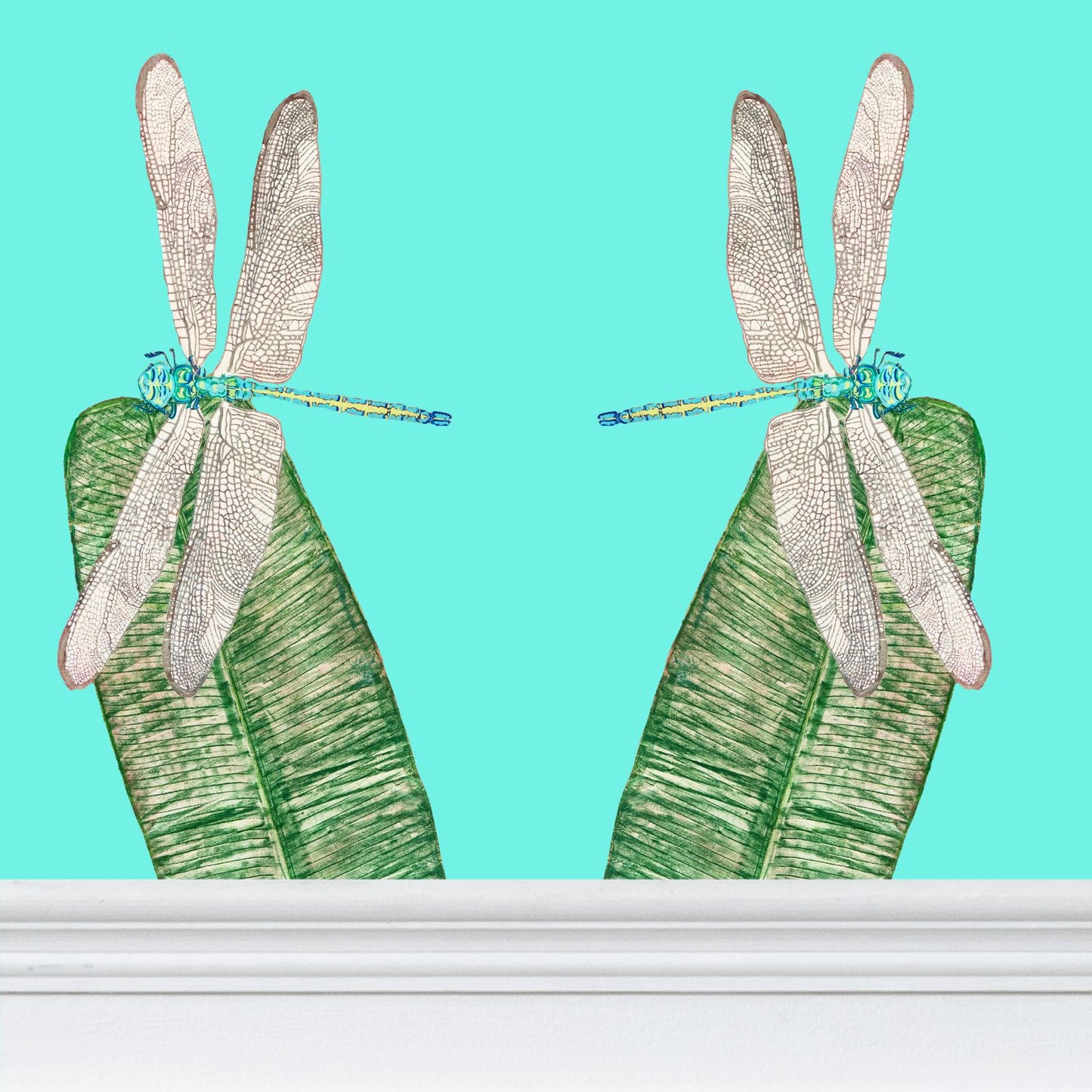 Dragonflies and Banana Leaves on Pool Blue Wallpaper