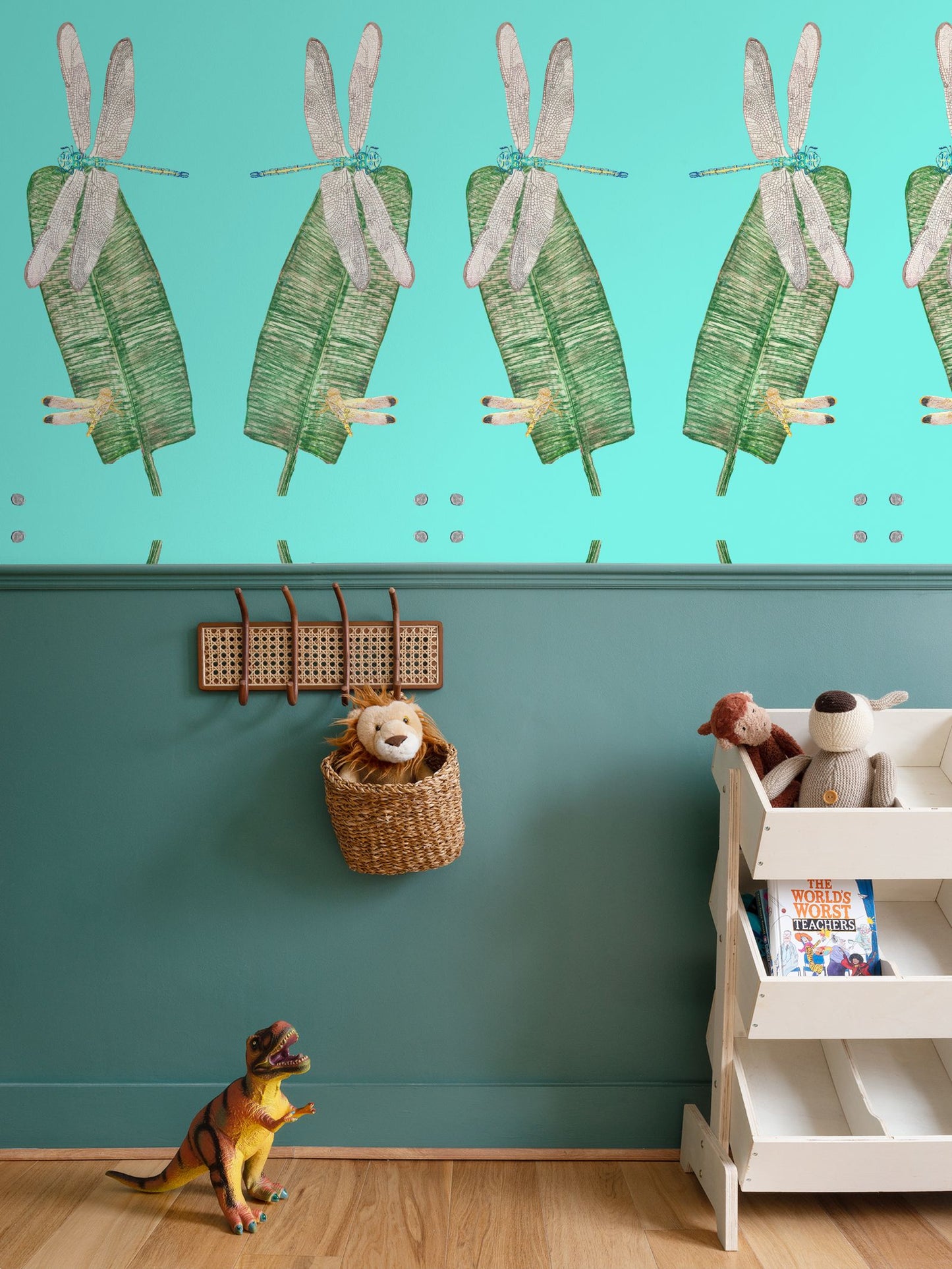 Dragonflies and Banana Leaves on Pool Blue Wallpaper