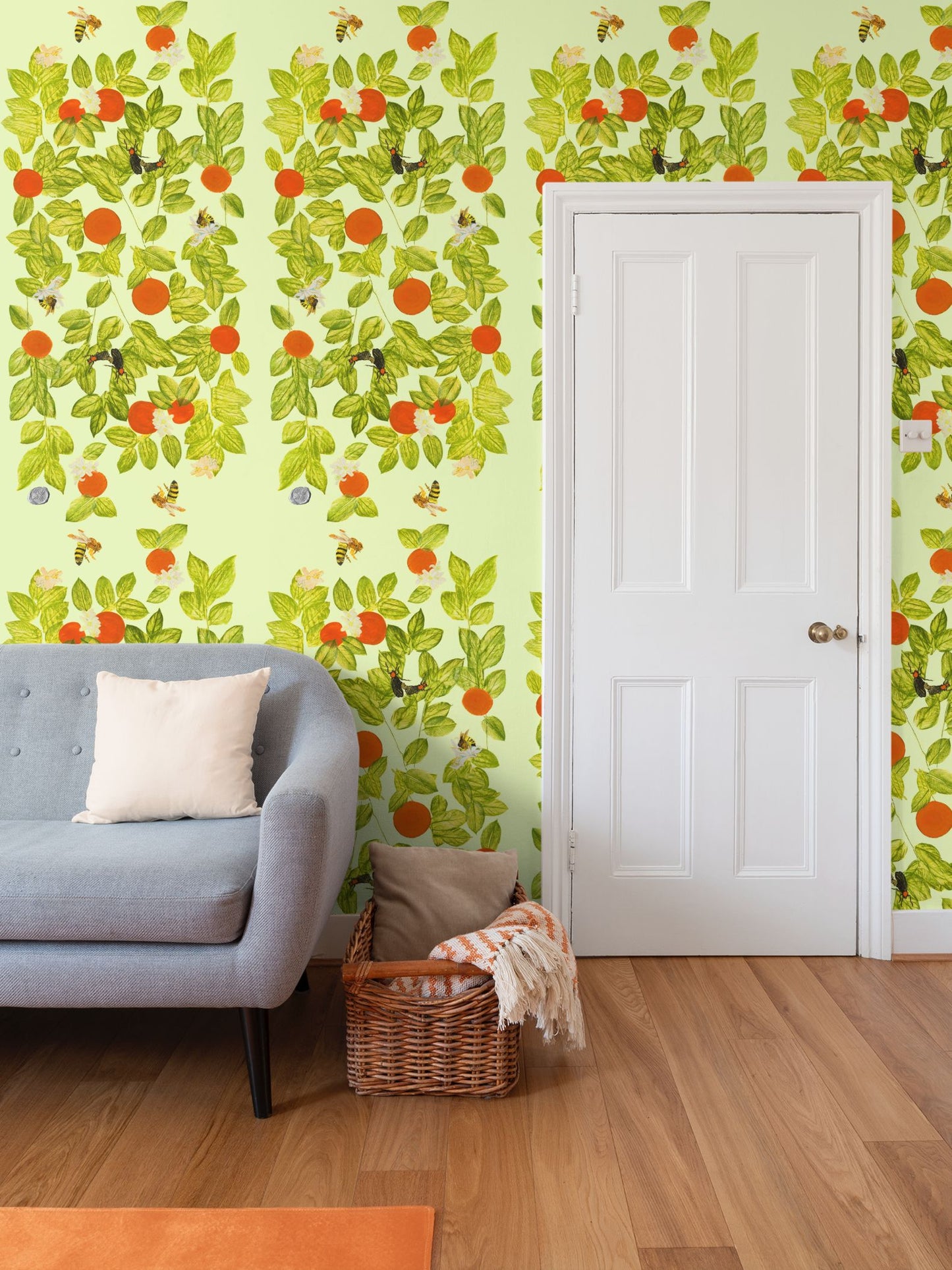 Citrus with Bees and Lovebugs on Green Tea Wallpaper