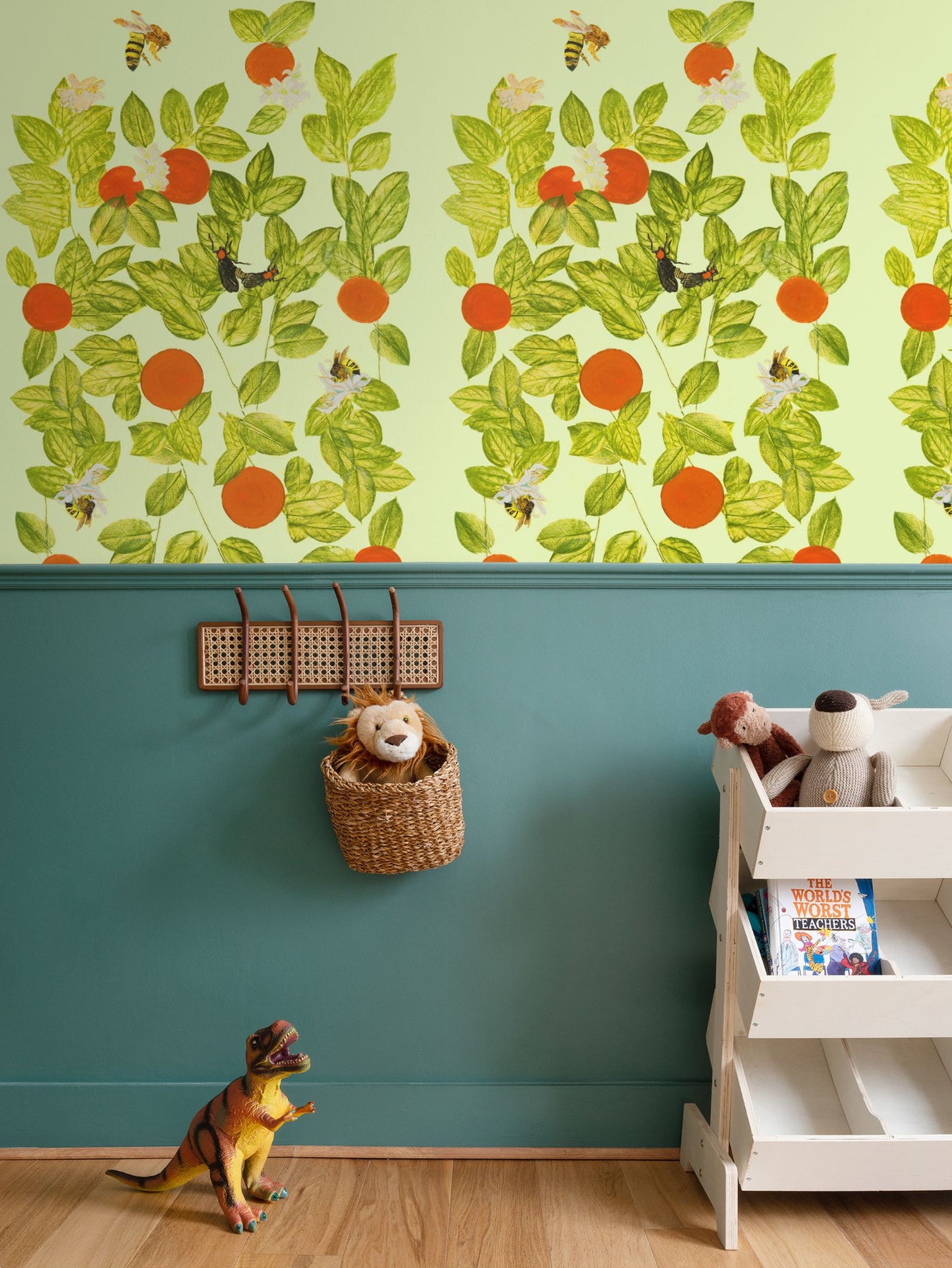 Citrus with Bees and Lovebugs on Green Tea Wallpaper