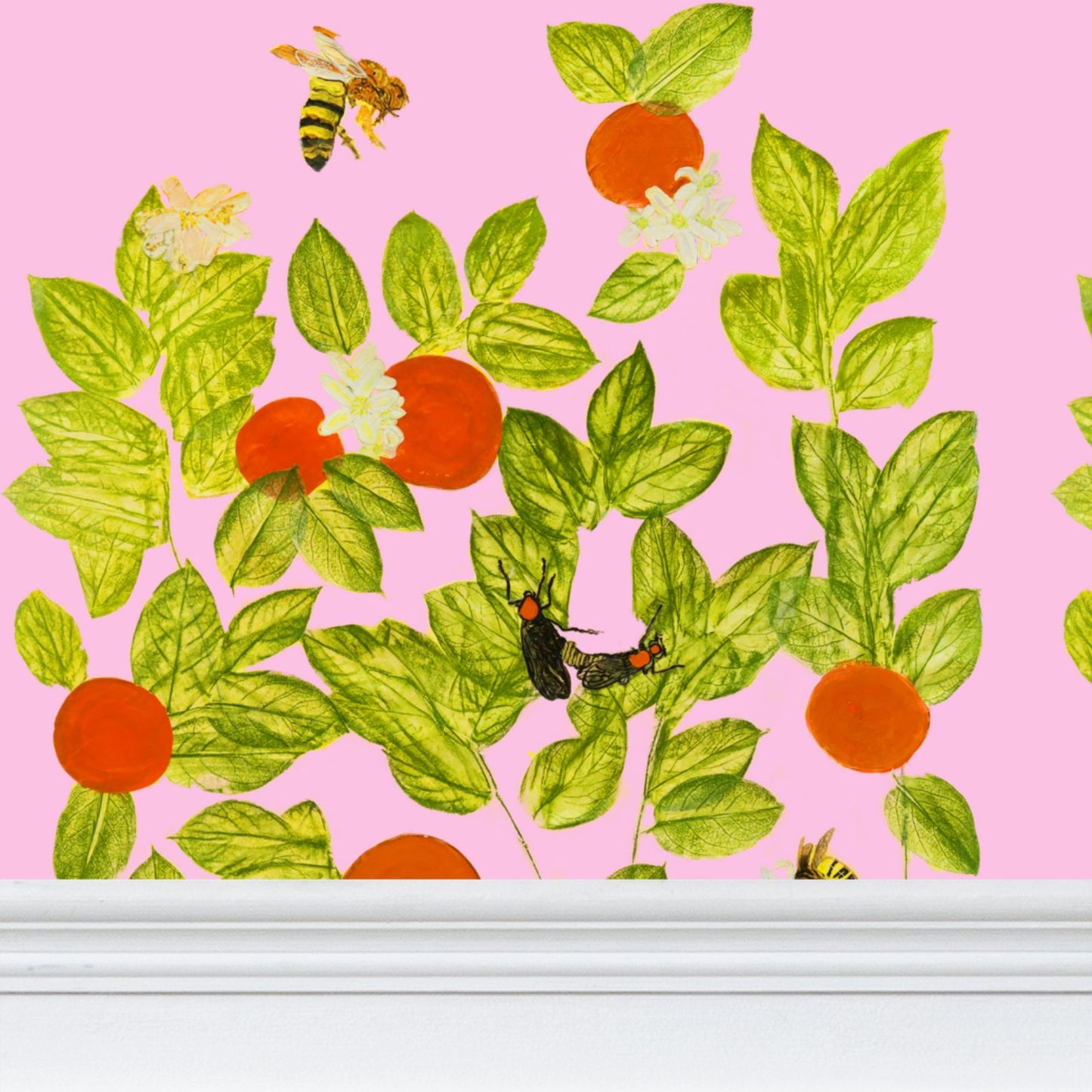 Citrus with Bees and Lovebugs on Pink Polo Wallpaper