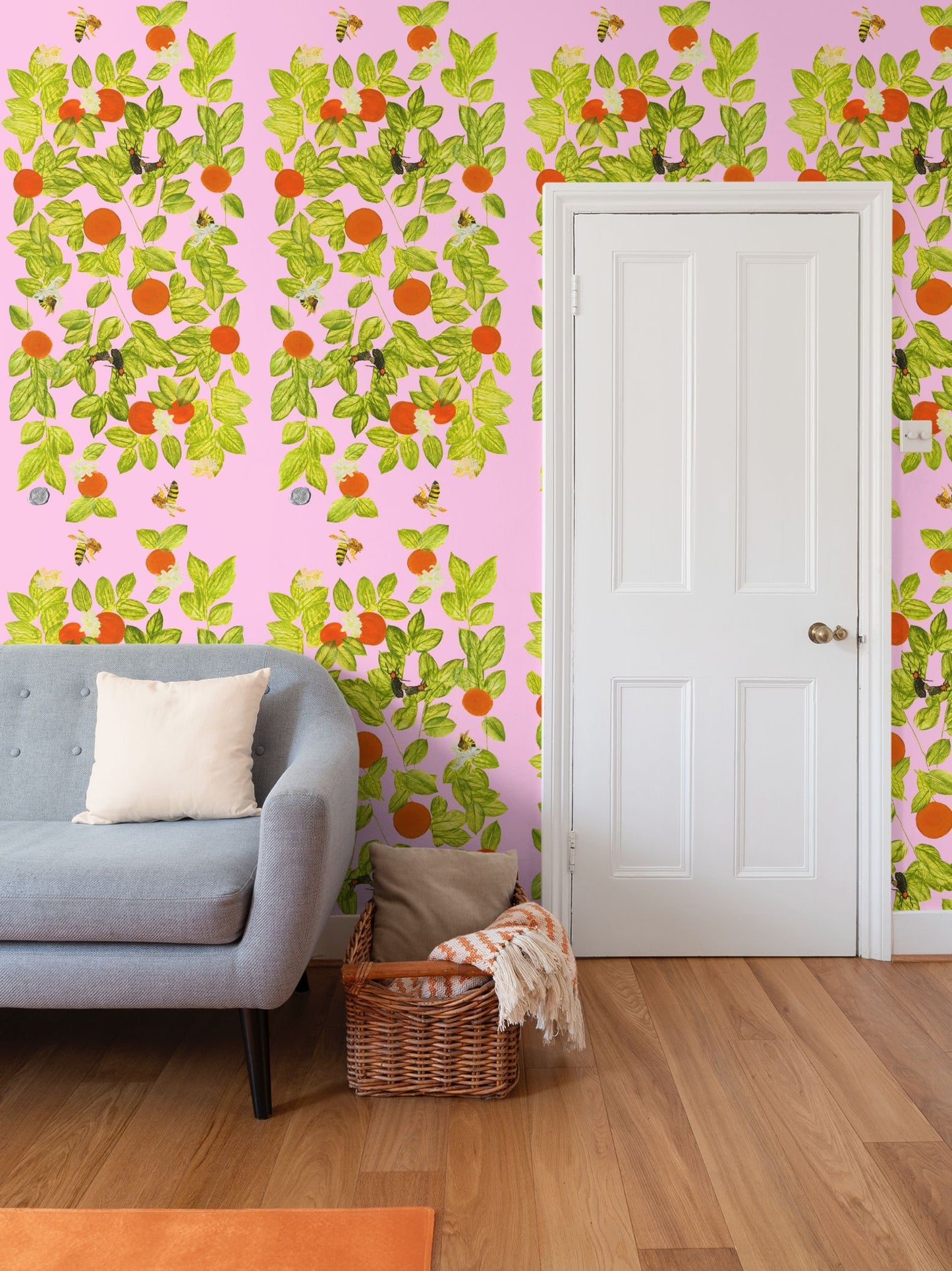 Citrus with Bees and Lovebugs on Pink Polo Wallpaper