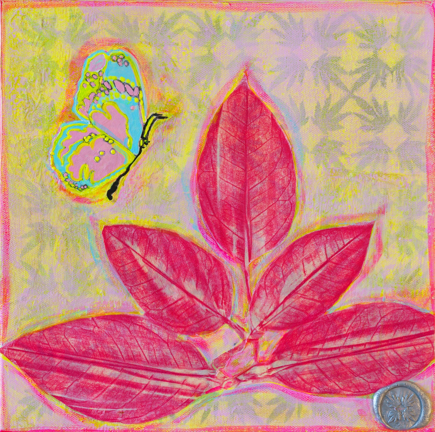 Fuchsia Citrus Leaves with Butterflies I