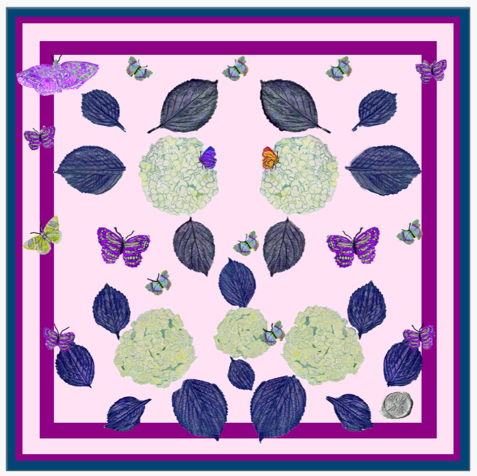 Indigo Leaf on Pouf Pink Silk Scarf I