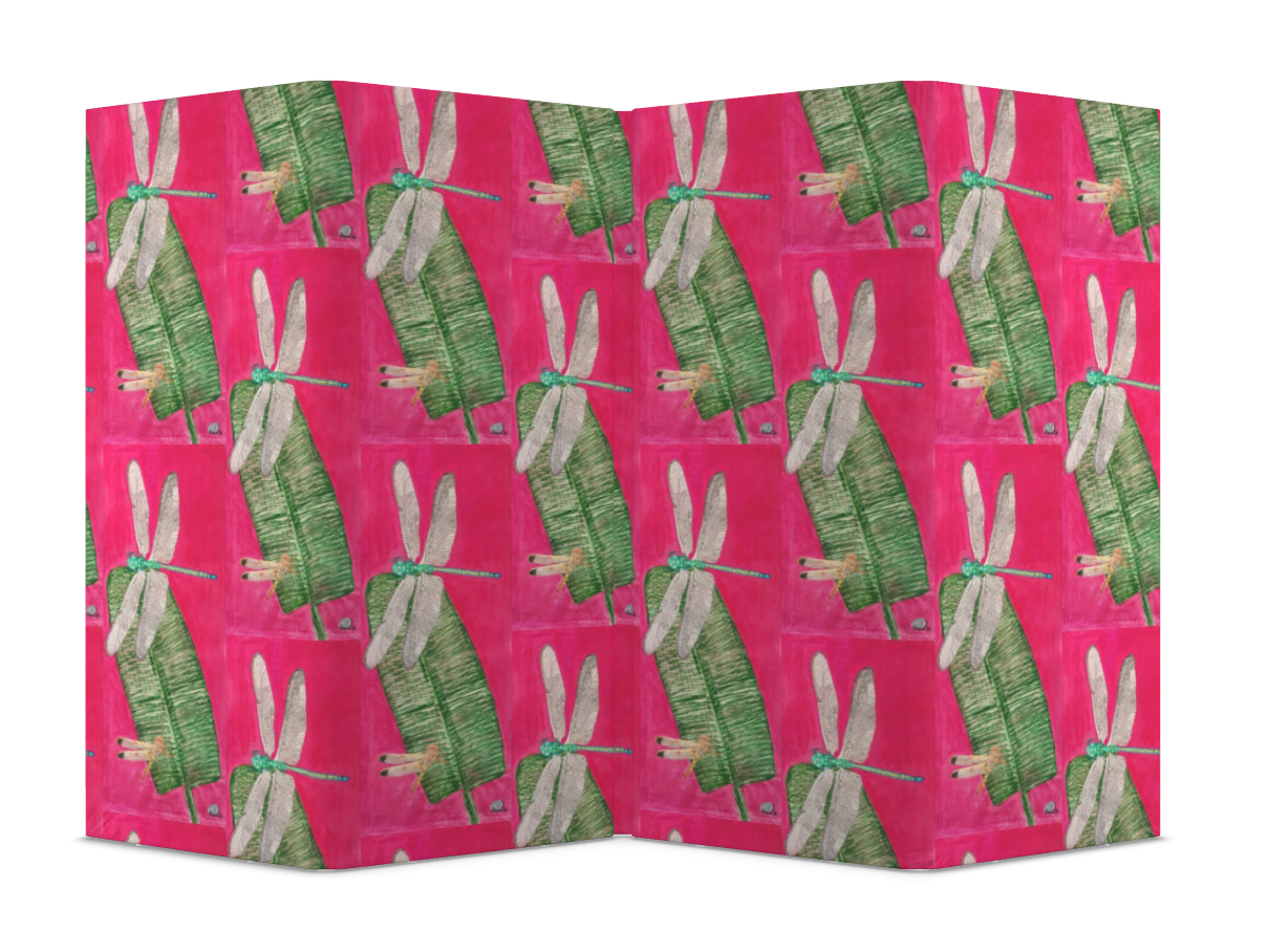 Dragonfly on Banana Leaf Folding Screen