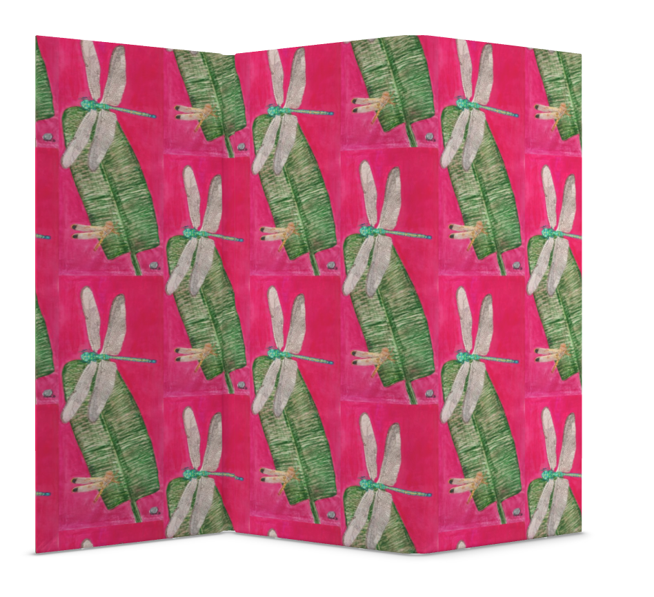 Dragonfly on Banana Leaf Folding Screen