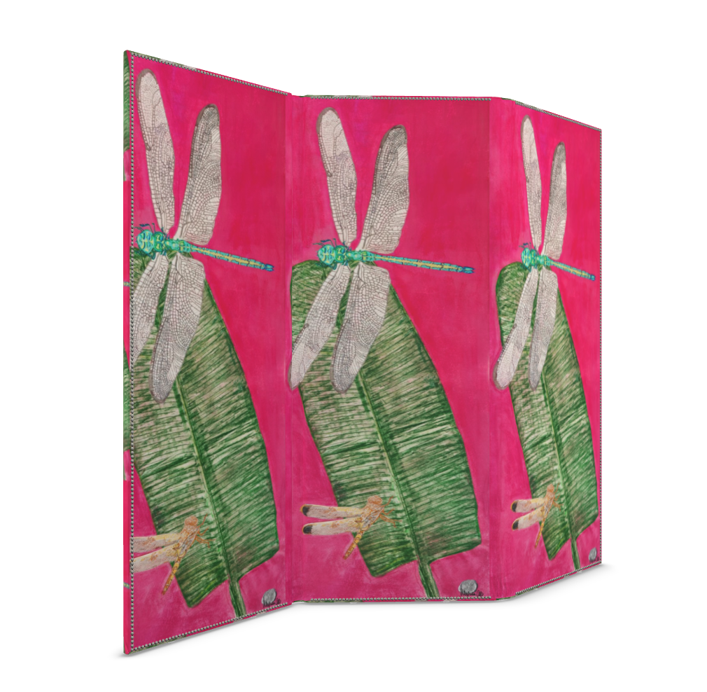 Dragonfly on Banana Leaf Folding Screen