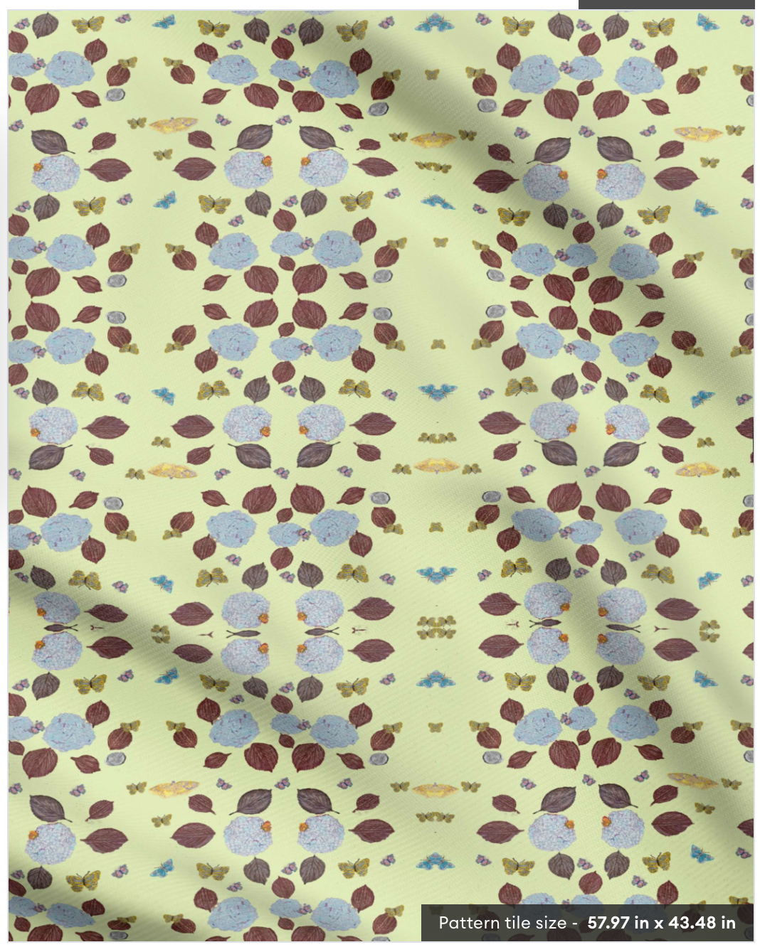 Hydrangea and Butterflies on Green Tea Fabric