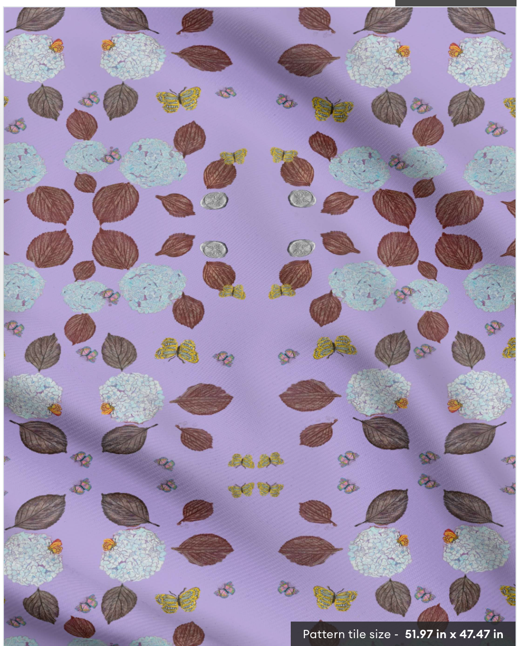 Hydrangea and Butterflies on Light Orchid Fabric by the Yard