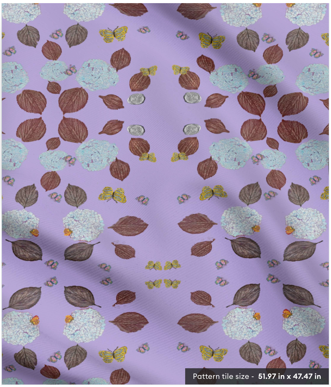 Hydrangea and Butterflies on Light Orchid Fabric by the Yard