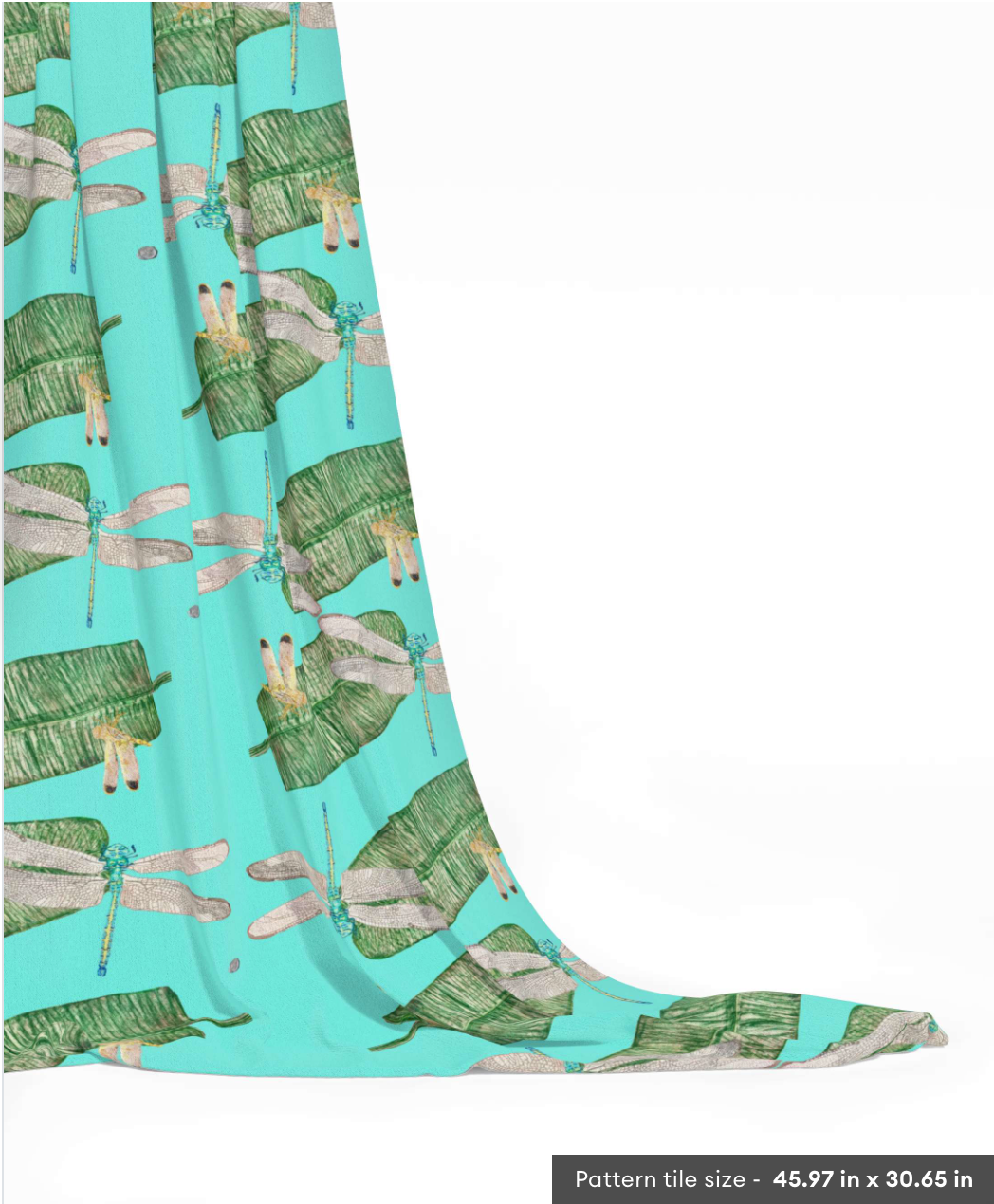 Dragonflies on Banana Leaf on Pool Blue Fabric by the Yard