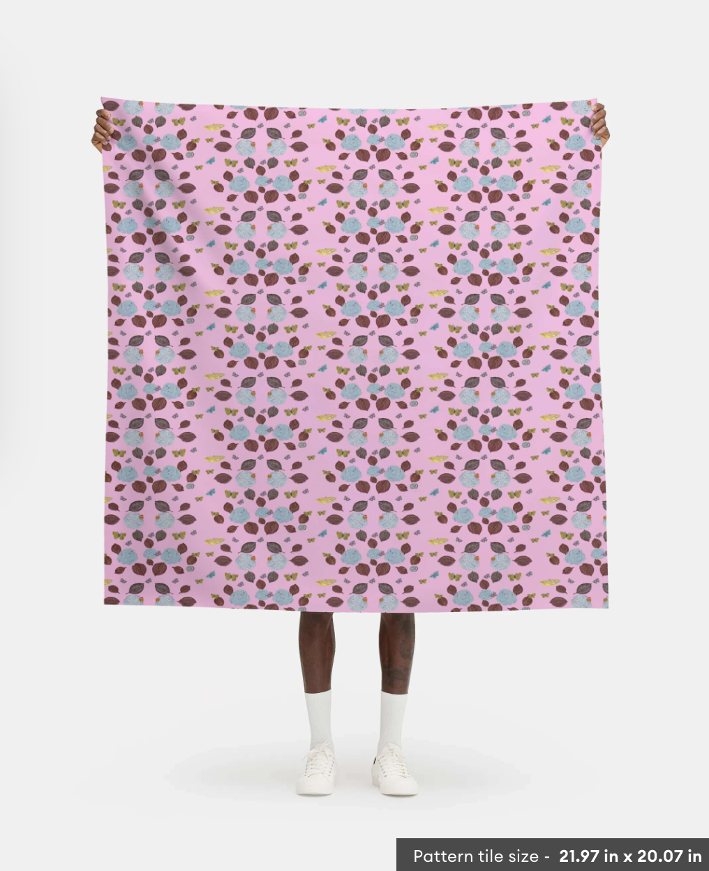 Hydrangea and Butterflies on Pouf Pink Fabric by the Yard