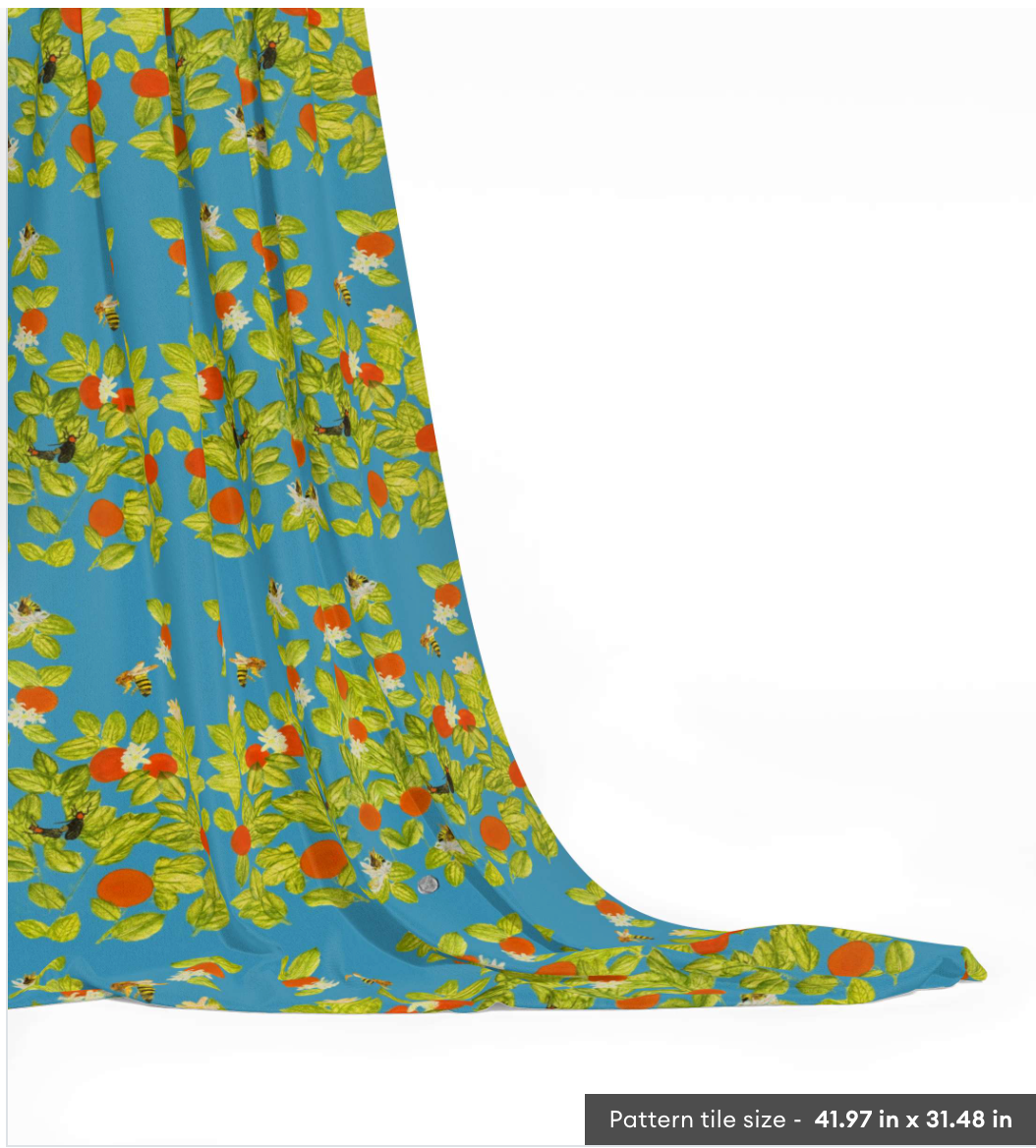 Citrus with Bees and Lovebugs on Turquoise Fabric by the Yard