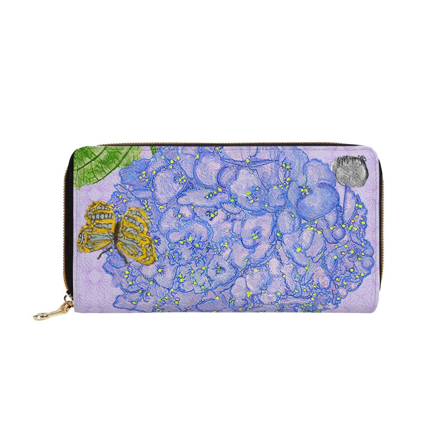 Blue Hydrangea on Light Orchid Quatrefoil Handbag