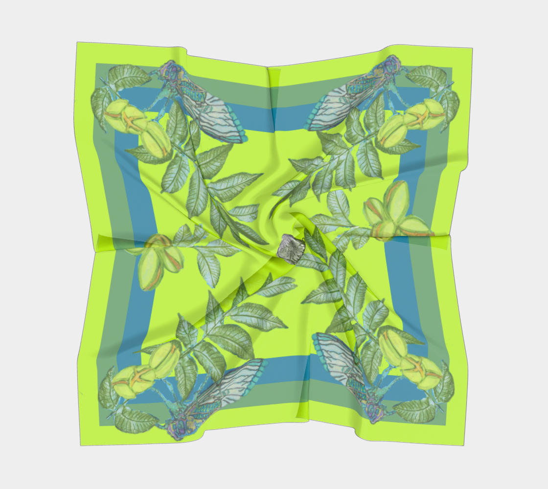Pecan Buds and Cicadas I Silk Scarf