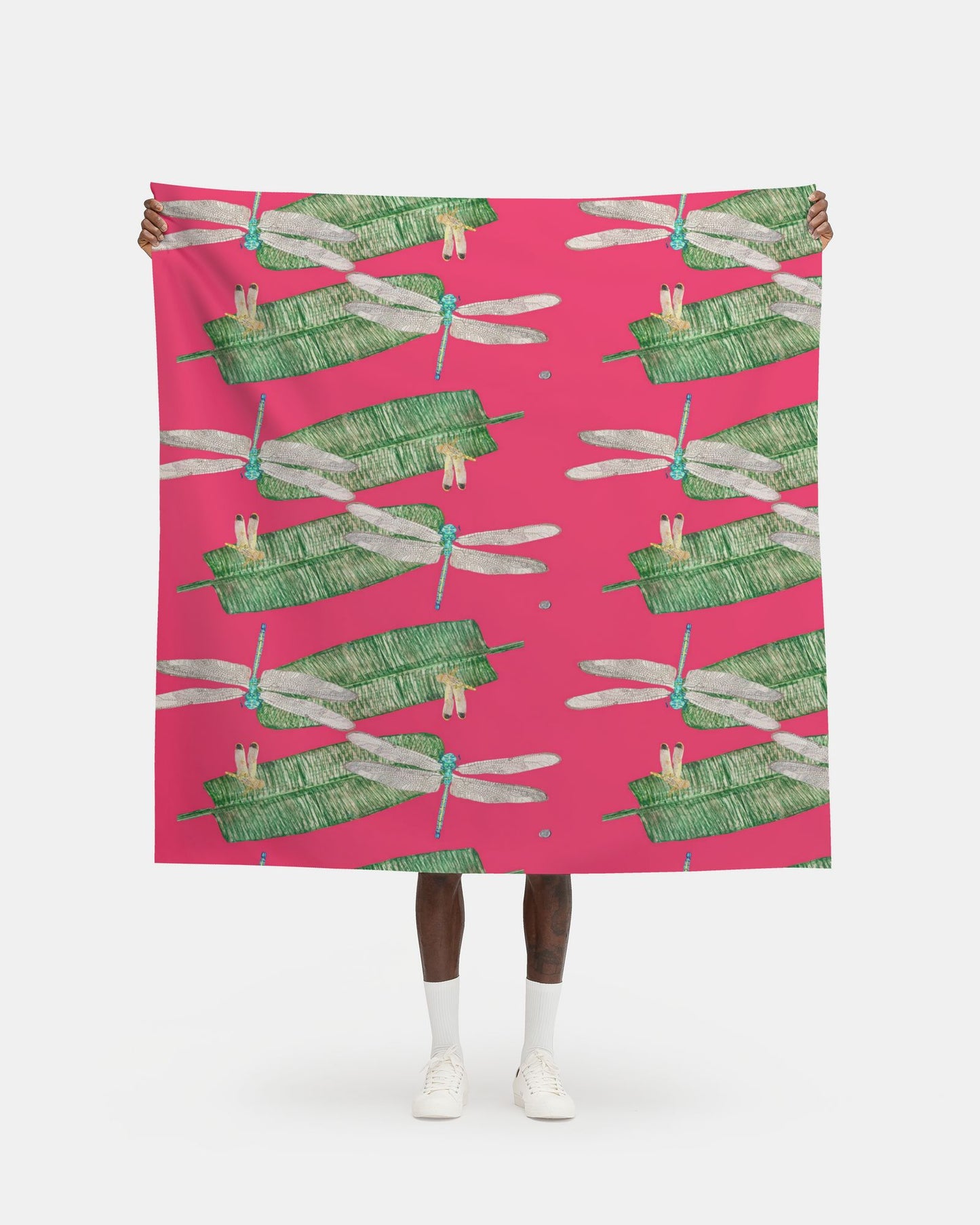 Dragonflies and Banana Leaf on Rouge Fabric by the Yard
