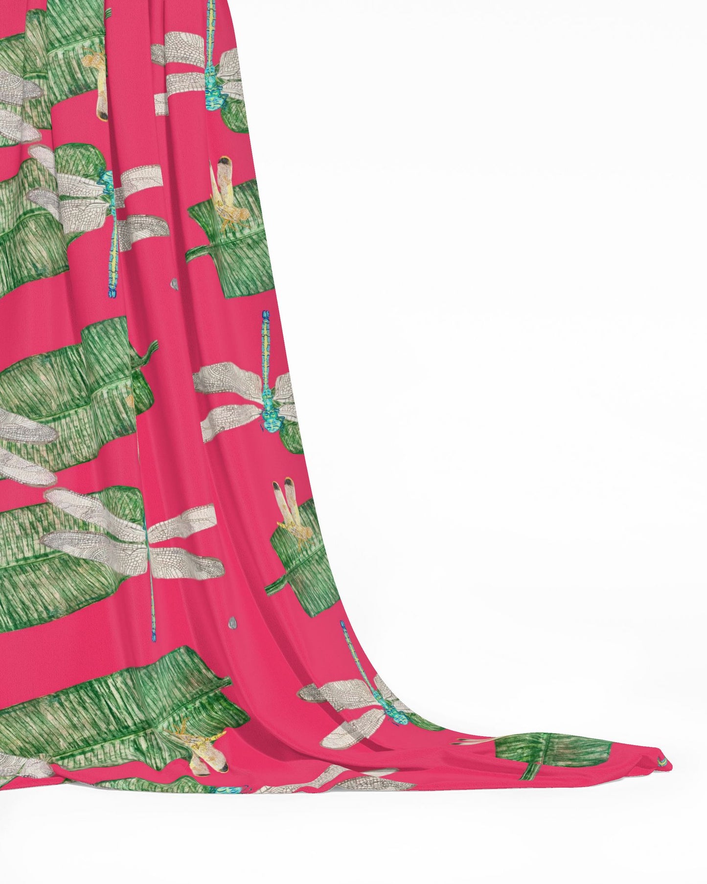 Dragonflies and Banana Leaf on Rouge Fabric by the Yard
