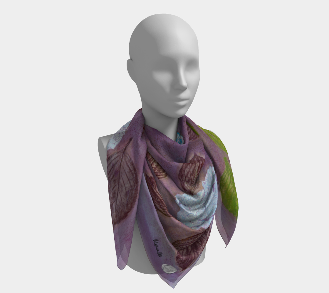 Hydrangea on Orchid with Butterflies Silk Scarf