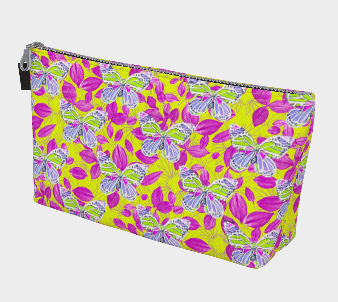 Butterflies and Neo Pink Jasmine Leaves Makeup Bag