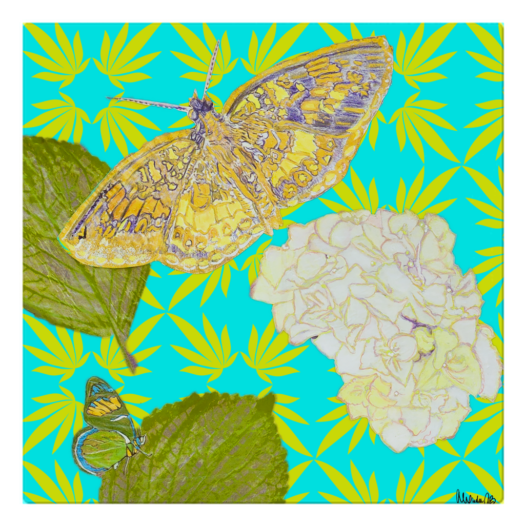 Golden Moth on Pool Blue Cotton Napkins