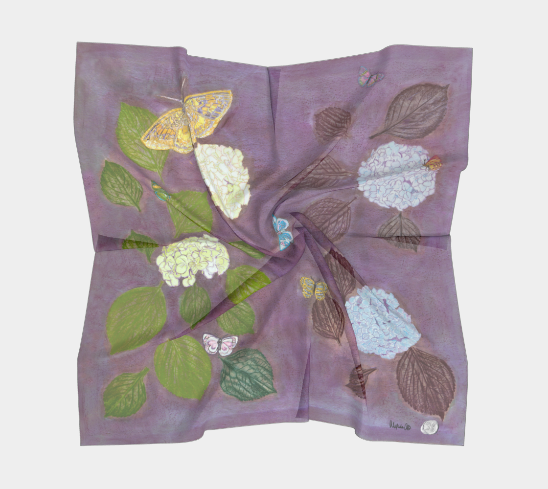 Hydrangea on Orchid with Butterflies Silk Scarf