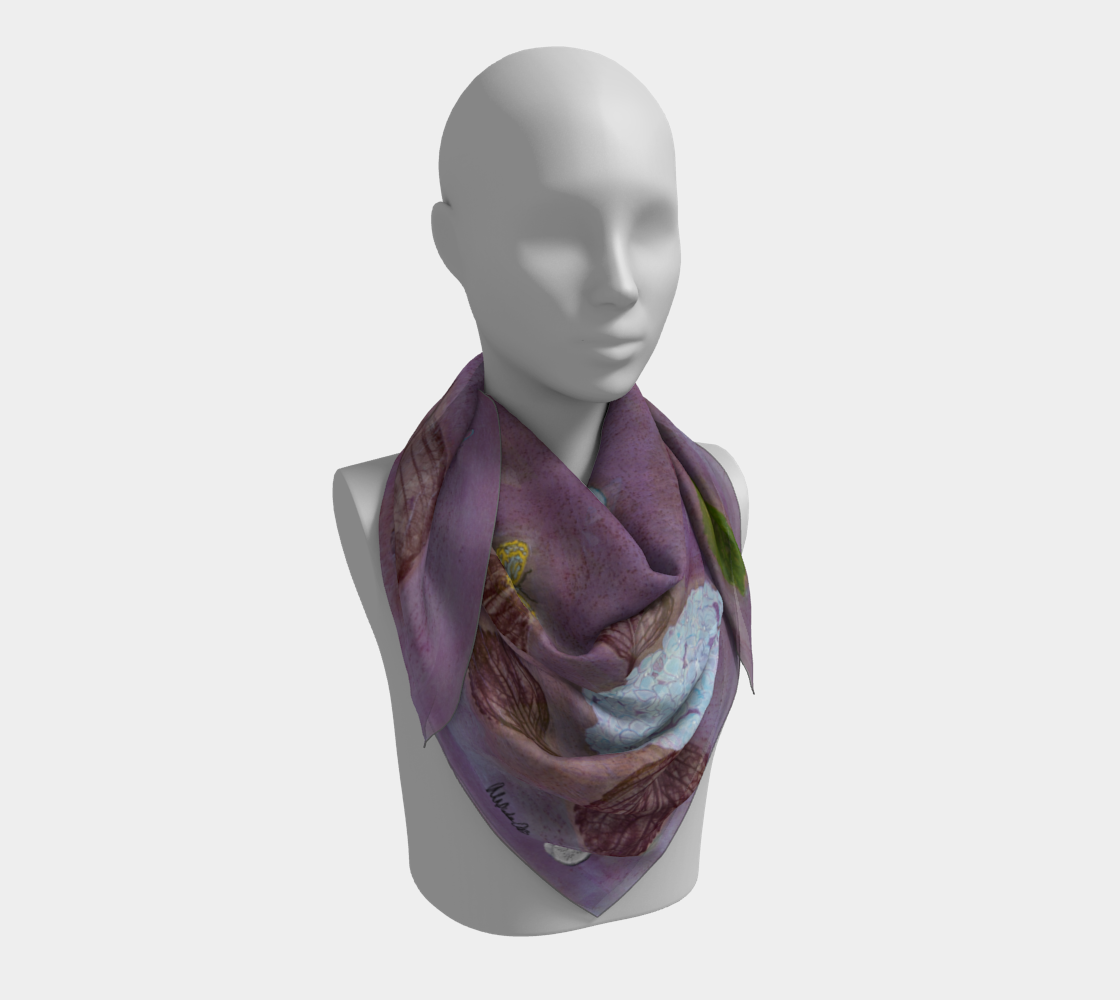 Hydrangea on Orchid with Butterflies Silk Scarf