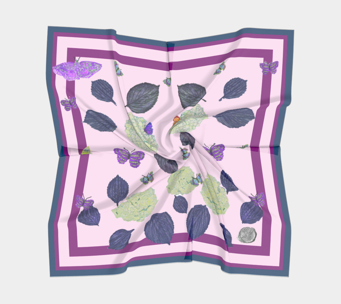 Indigo Leaf on Pouf Pink Silk Scarf I