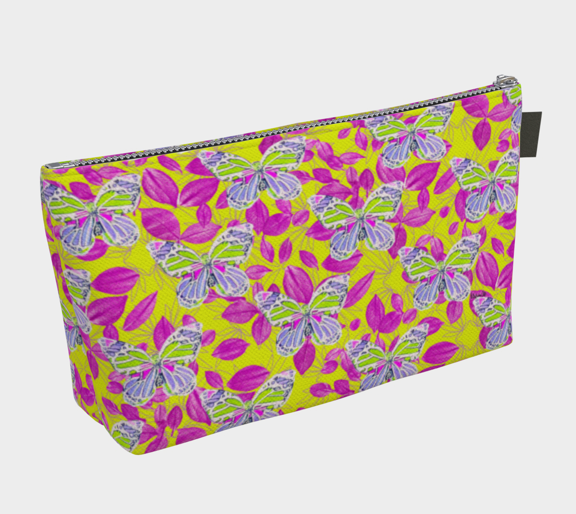 Butterflies and Neo Pink Jasmine Leaves Makeup Bag