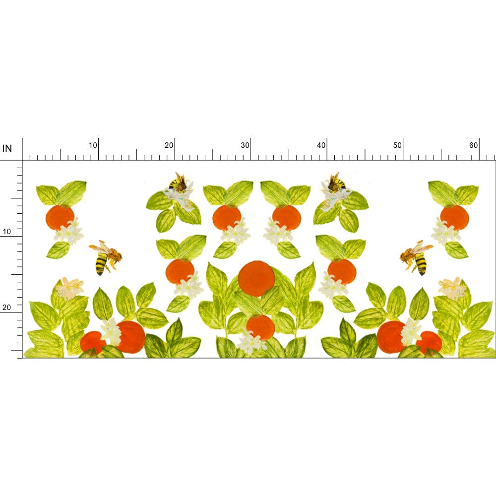 Citrus with Bees and Lovebugs on Blanc Fabric by the Yard