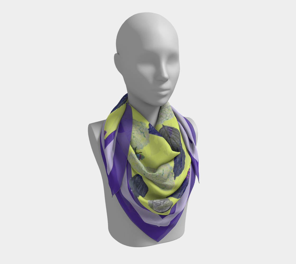 Indigo Leaf on Dark and Light Orchid Silk Scarf I