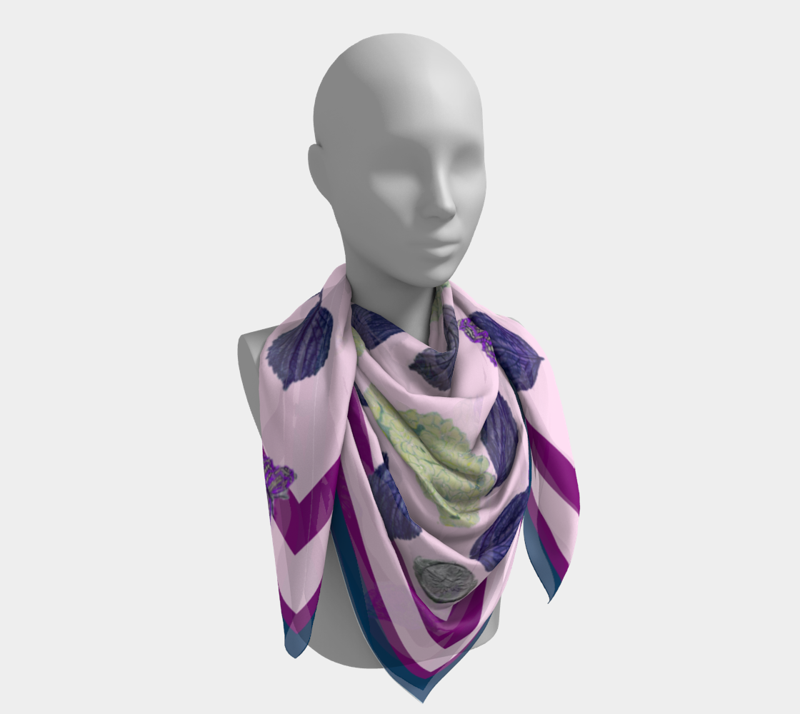 Indigo Leaf on Pouf Pink Silk Scarf I