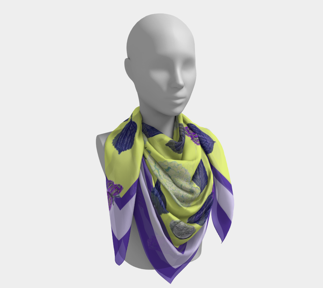 Indigo Leaf on Dark and Light Orchid Silk Scarf I