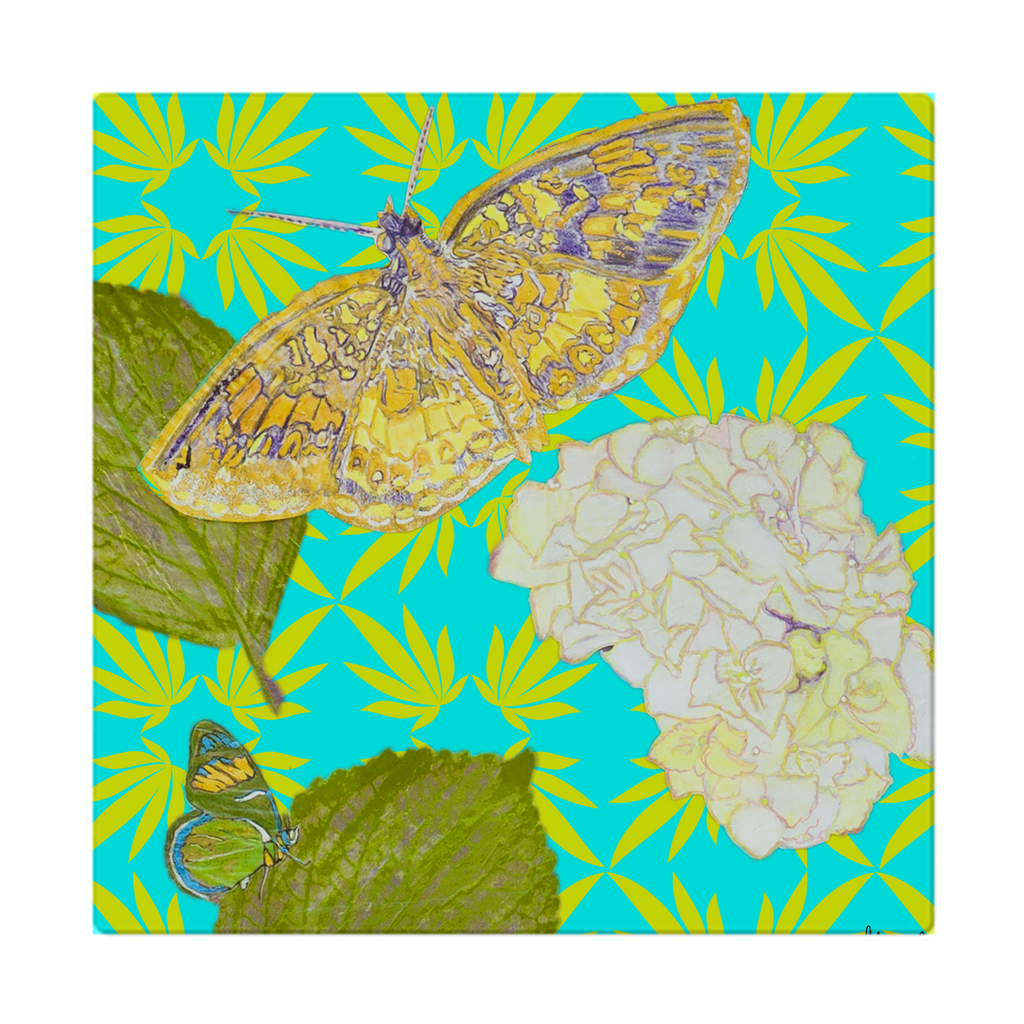Golden Moth on Pool Blue Cotton Napkins