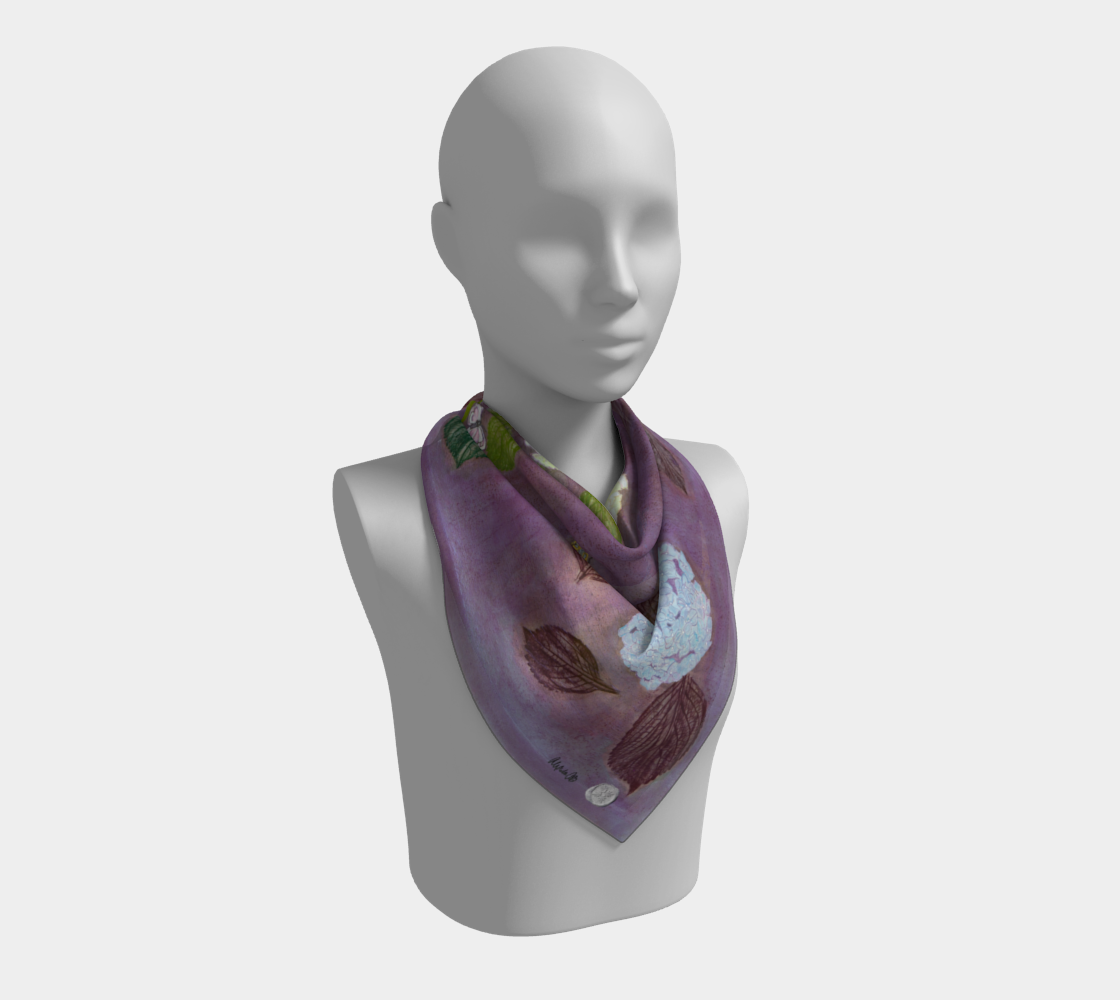 Hydrangea on Orchid with Butterflies Silk Scarf