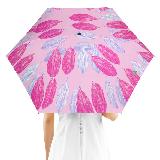 Neo Pink and Light Orchid Magnolia Leaf Design Travel Umbrella